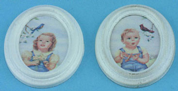 Dollhouse Miniature Spring Prints/White Oval Frame 2Pc